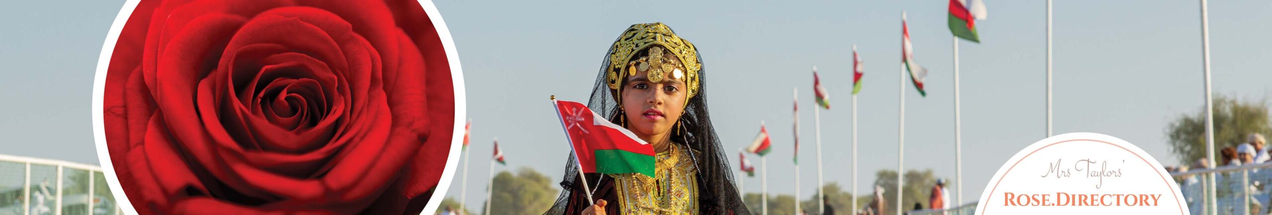 Red rose and young girl with Oman flag