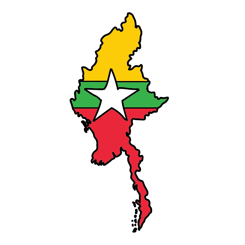 country shape flag for history & culture of the rose in Myanmar