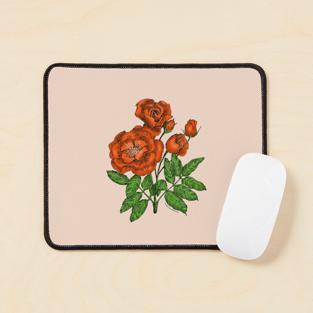 cupped semi-double orange rose print on mouse pad