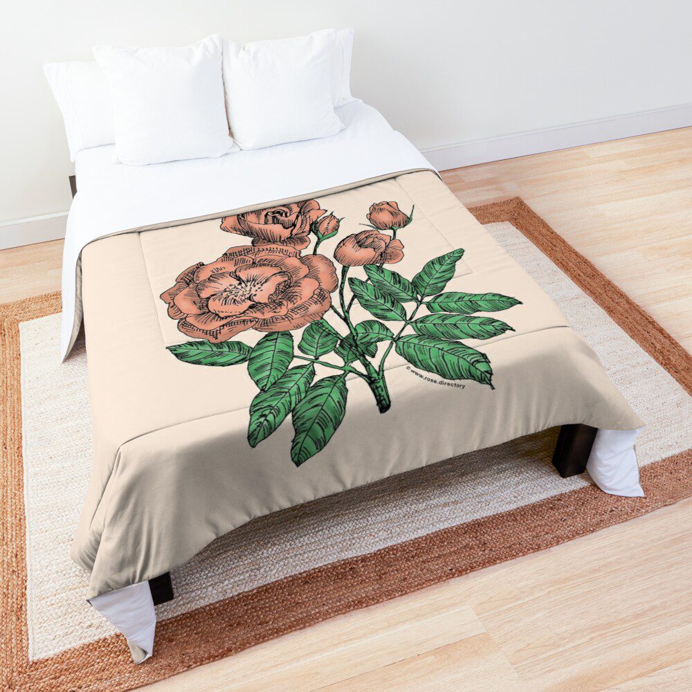 cupped semi-double apricot rose print on comforter