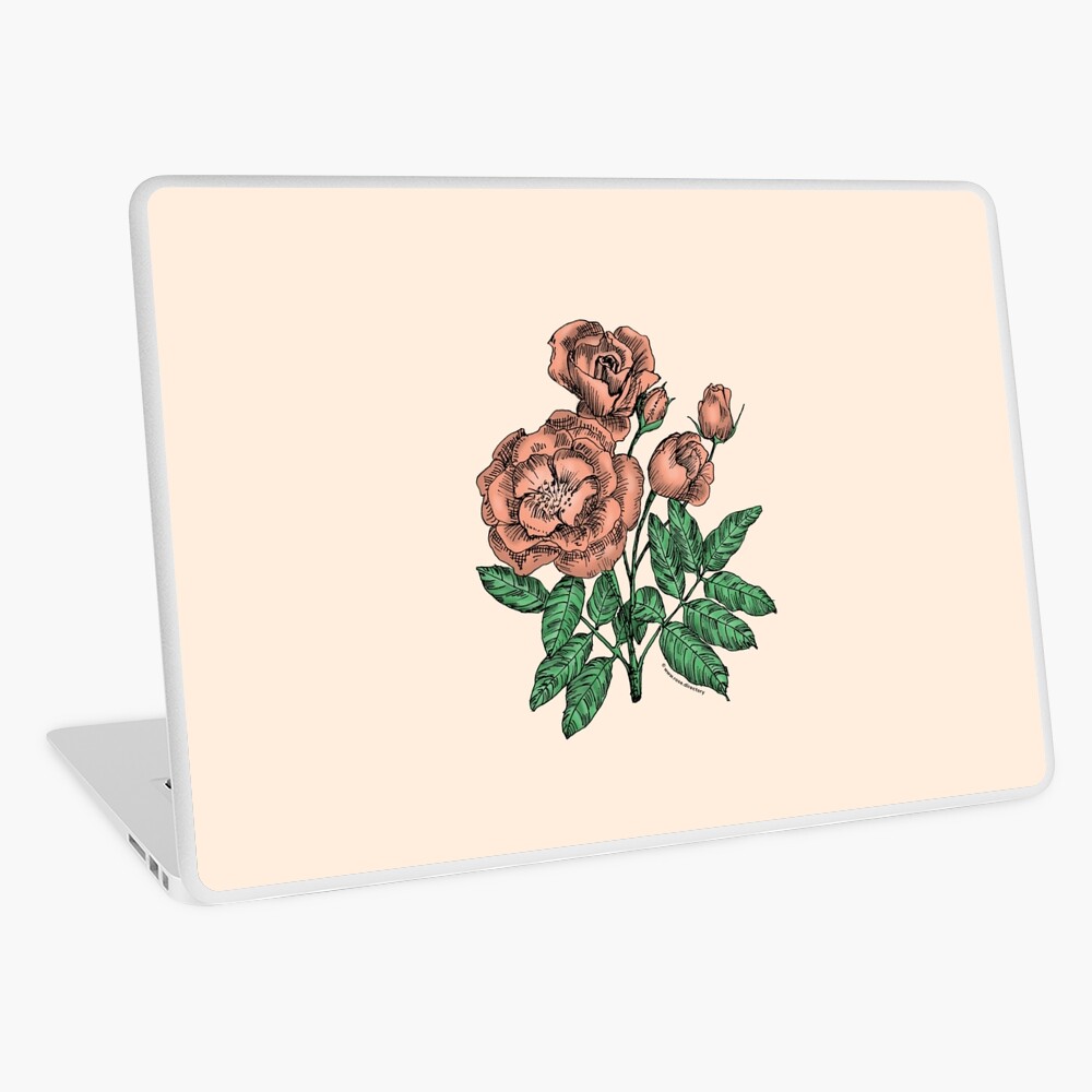 cupped semi-double apricot rose print on laptop skin