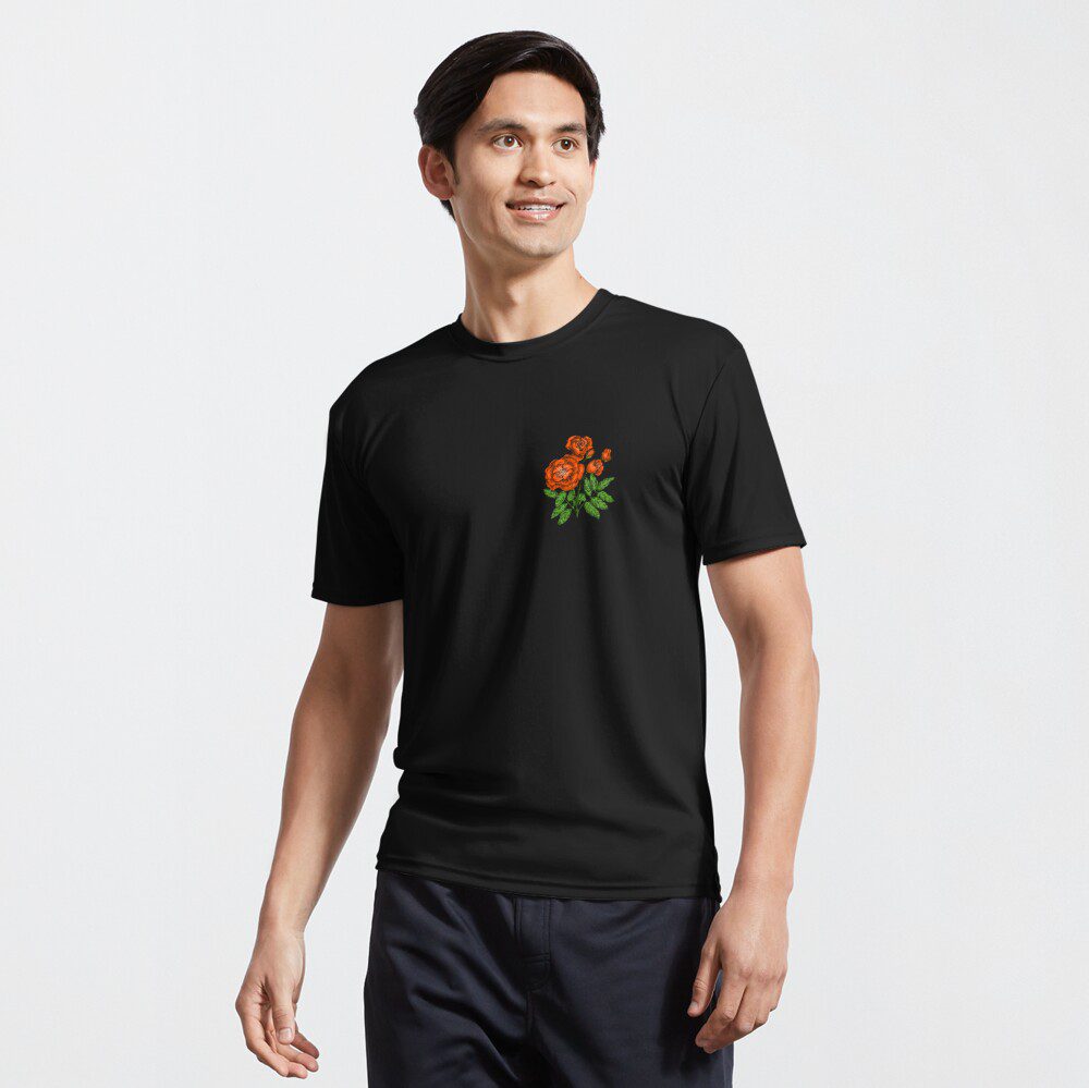 cupped semi-double orange rose print on active t-shirt