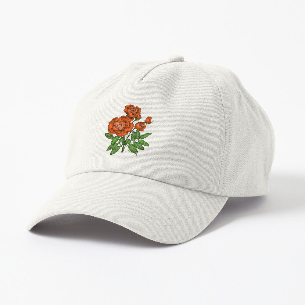 cupped semi-double orange rose print on dad hat