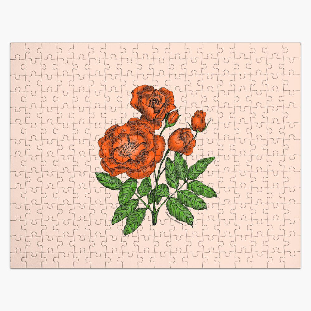 cupped semi-double orange rose print on jigsaw puzzle