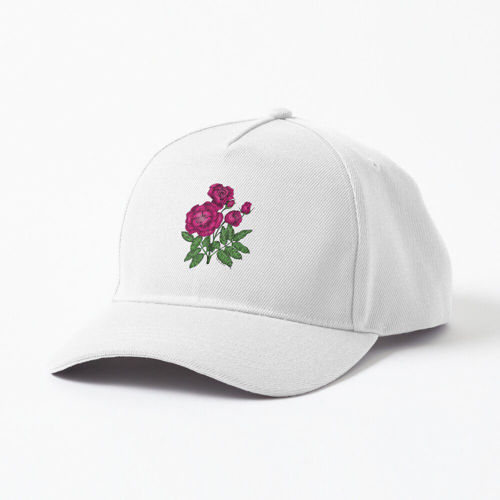 cupped semi-double deep pink rose print on Baseball Cap