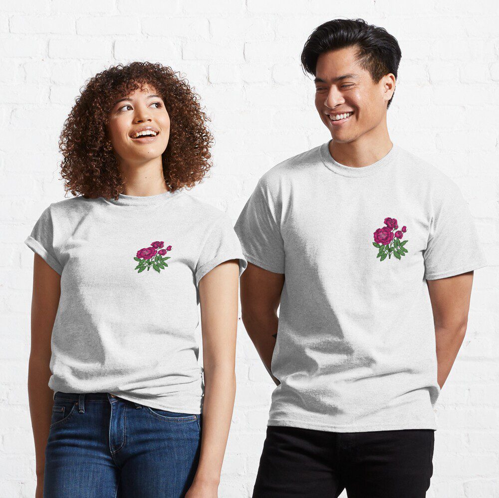 cupped semi-double deep pink rose print on Classic T-Shirt