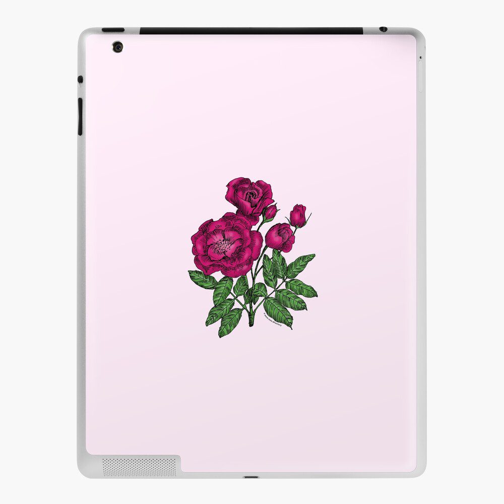 cupped semi-double deep pink rose print on iPad Skin