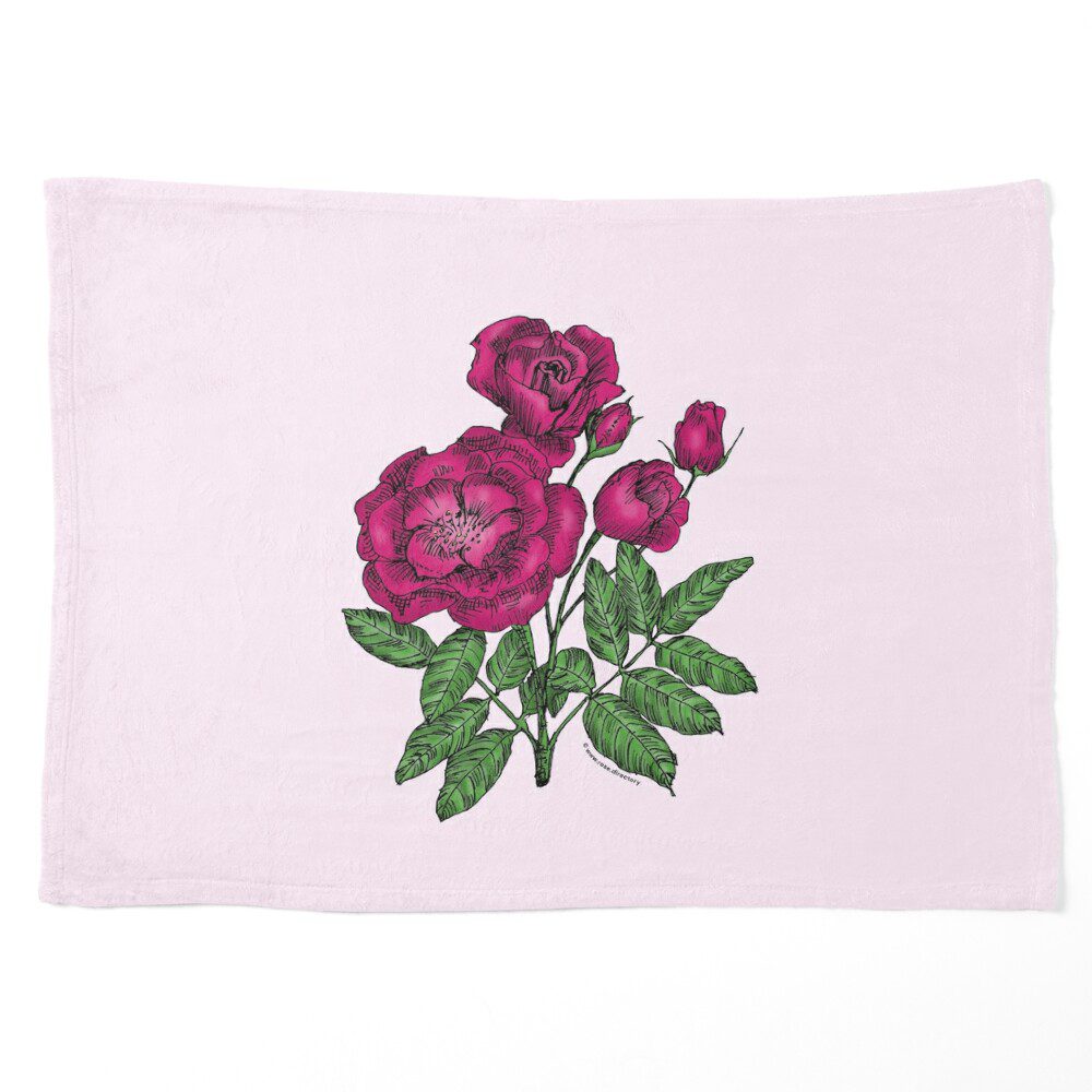 cupped semi-double deep pink rose print on Pet Blanket
