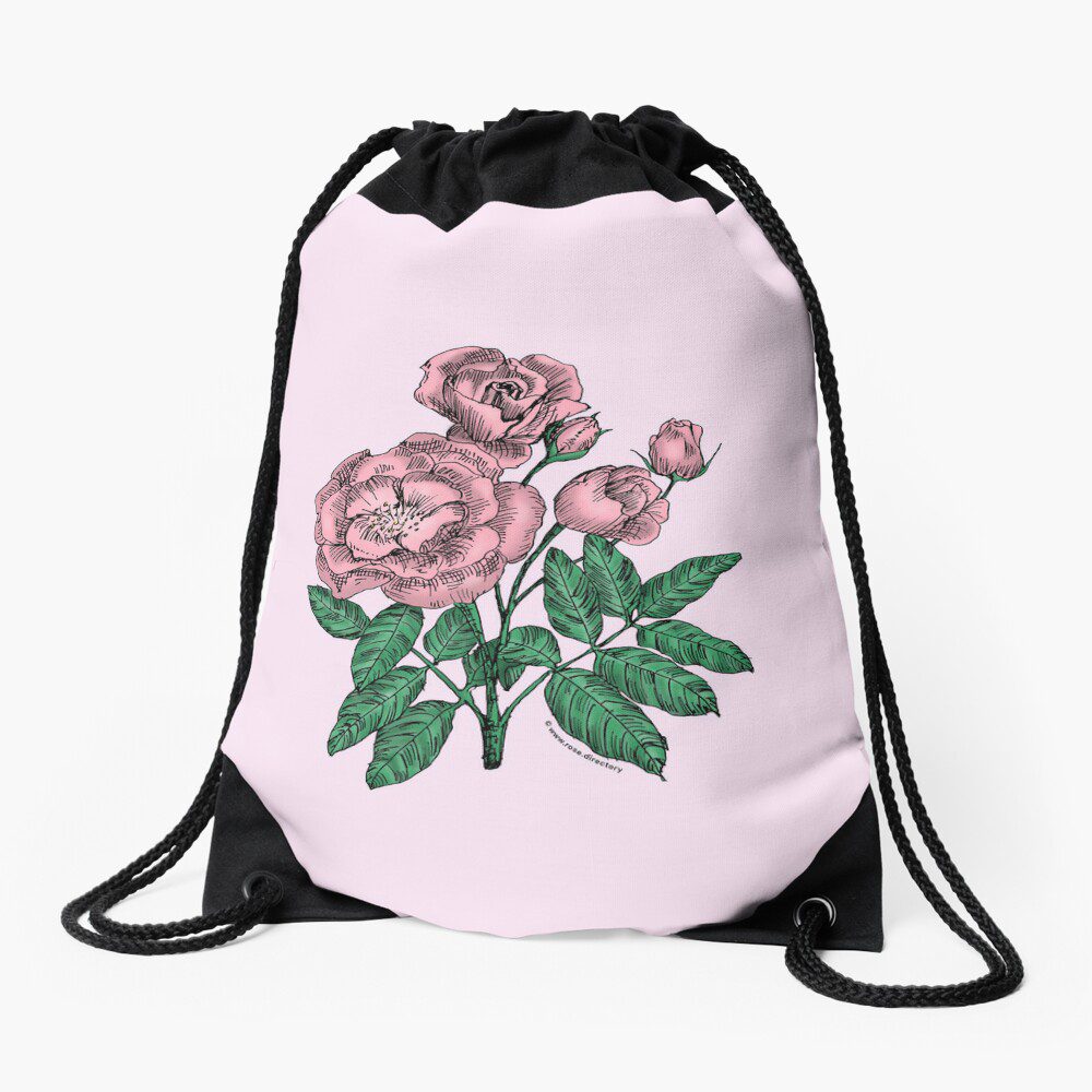 cupped semi-double light pink rose print on drawstring bag