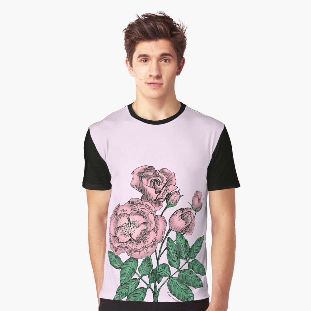 cupped semi-double light pink rose print on Graphic T-Shirt