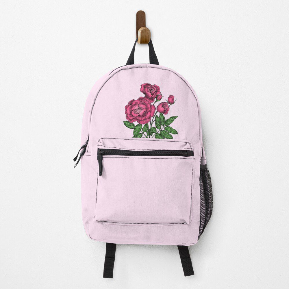 cupped semi-double mid pink rose print on backpack
