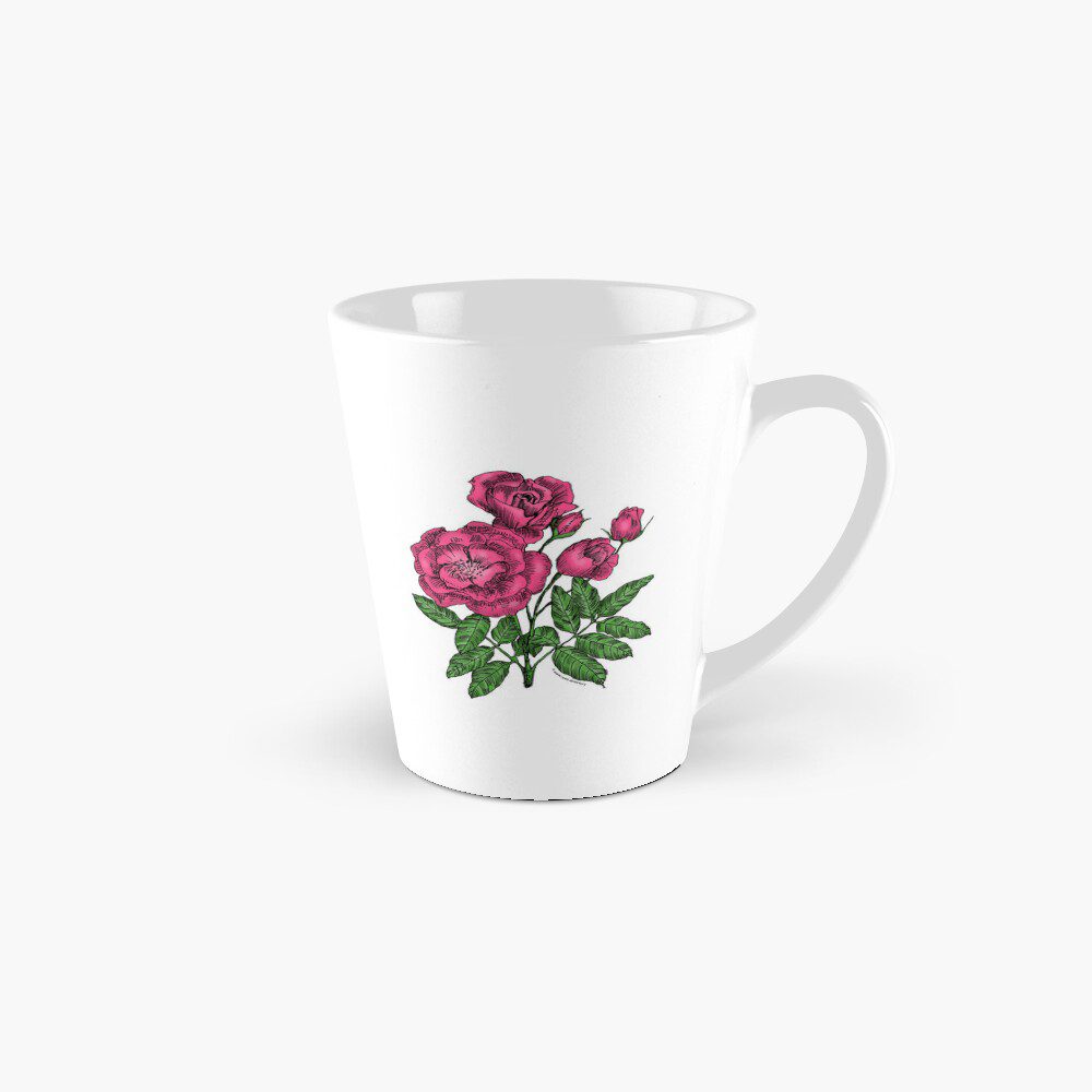 cupped semi-double mid pink rose print on tall mug