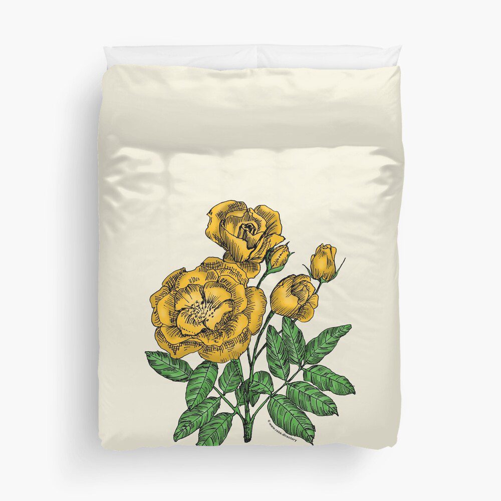 cupped semi-double yellow rose print on duvet cover