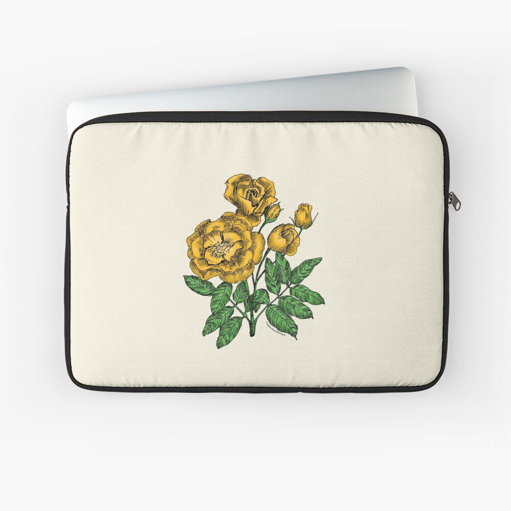 cupped semi-double yellow rose print on laptop sleeve