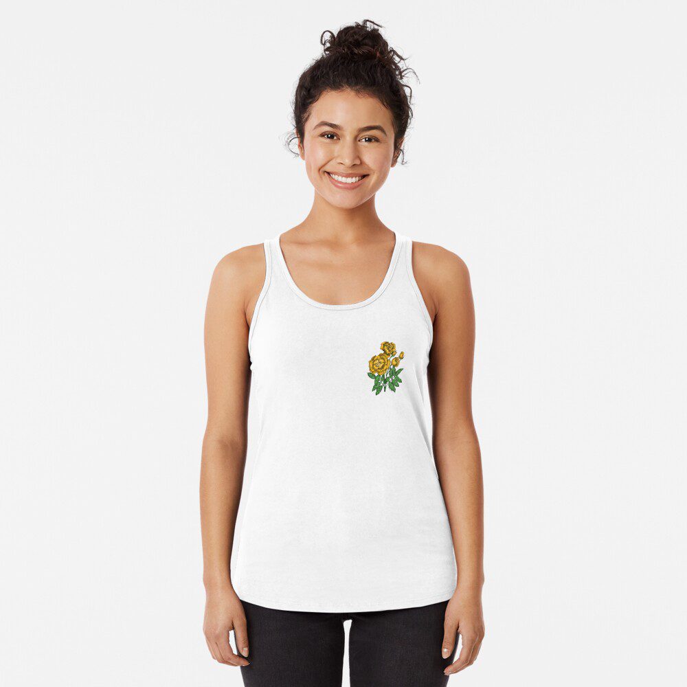 cupped semi-double yellow rose print on racerback tank top