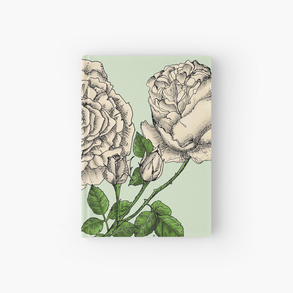 cupped very full cream rose print on hardcover journal