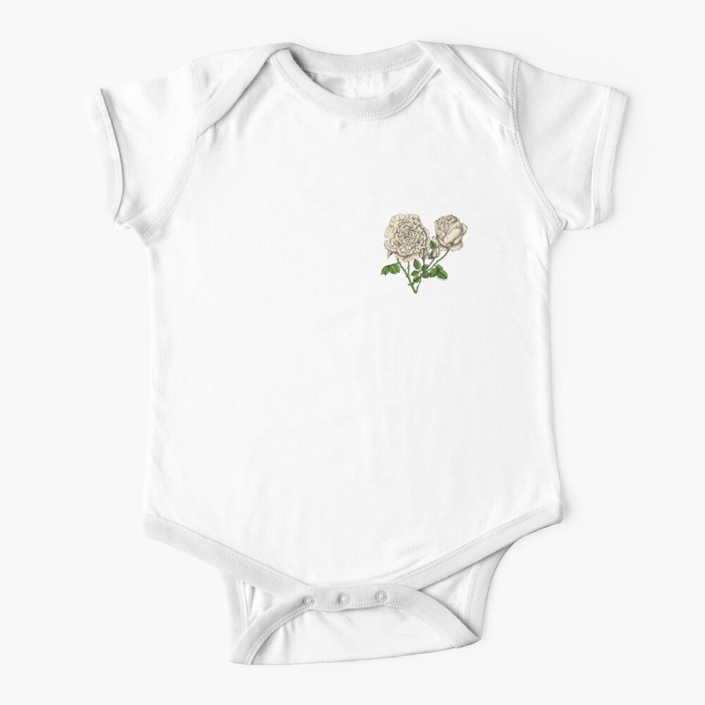 cupped very full cream rose print on short sleeve baby one-piece
