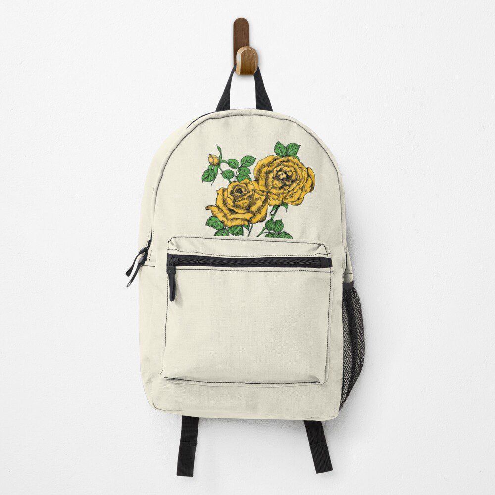 high-centered full yellow rose print on backpack