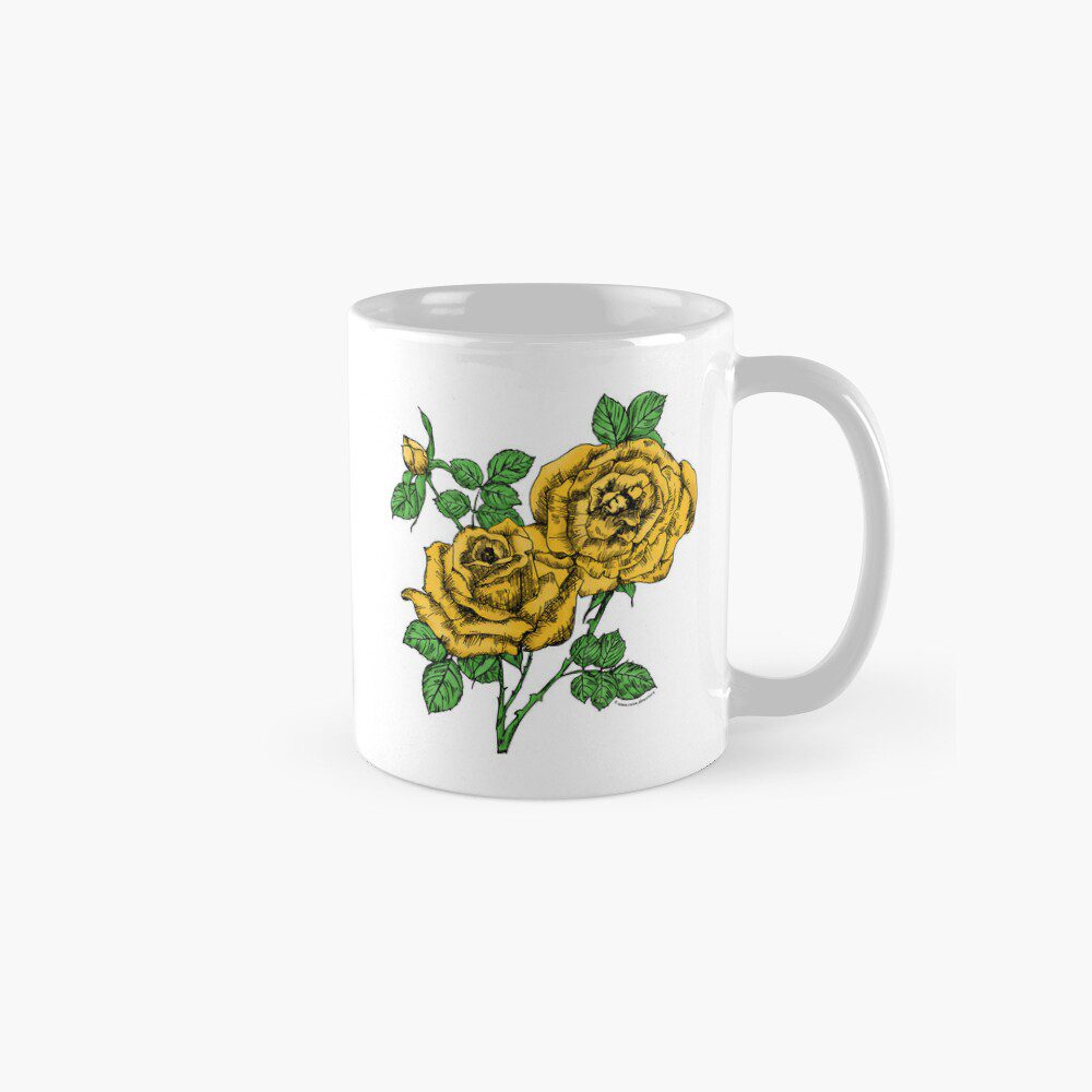 high-centered full yellow rose print on classic mug