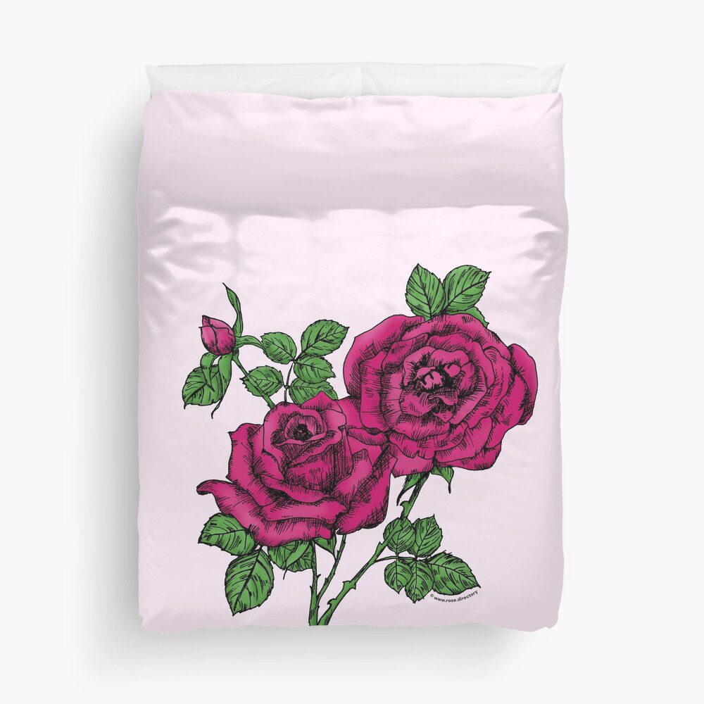 high-centered full deep pink rose print on duvet cover