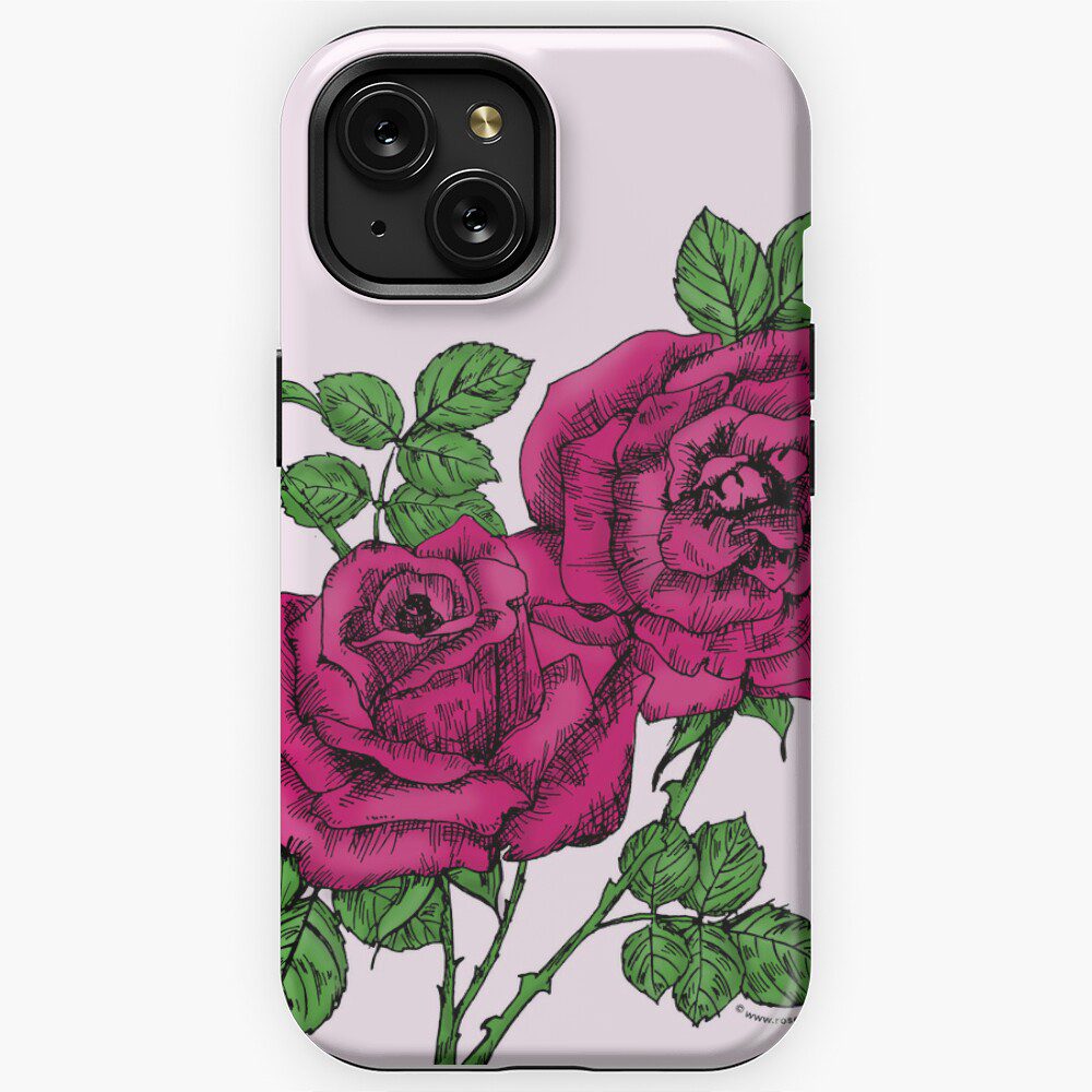 high-centered full deep pink rose print on iPhone tough case