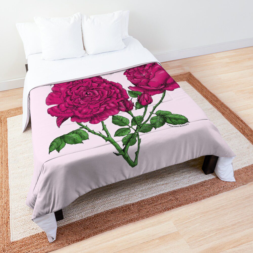 cupped very full deep pink rose print on comforter