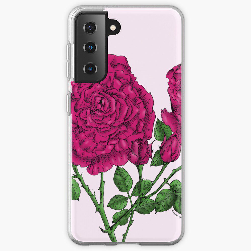 cupped very full deep pink rose print on Samsung Galaxy Soft Case