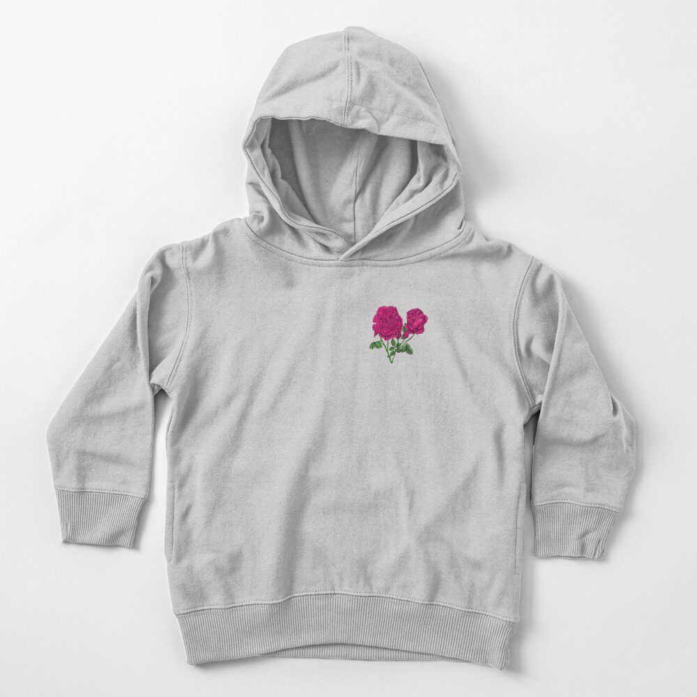 cupped very full deep pink rose print on toddler pullover hoodie