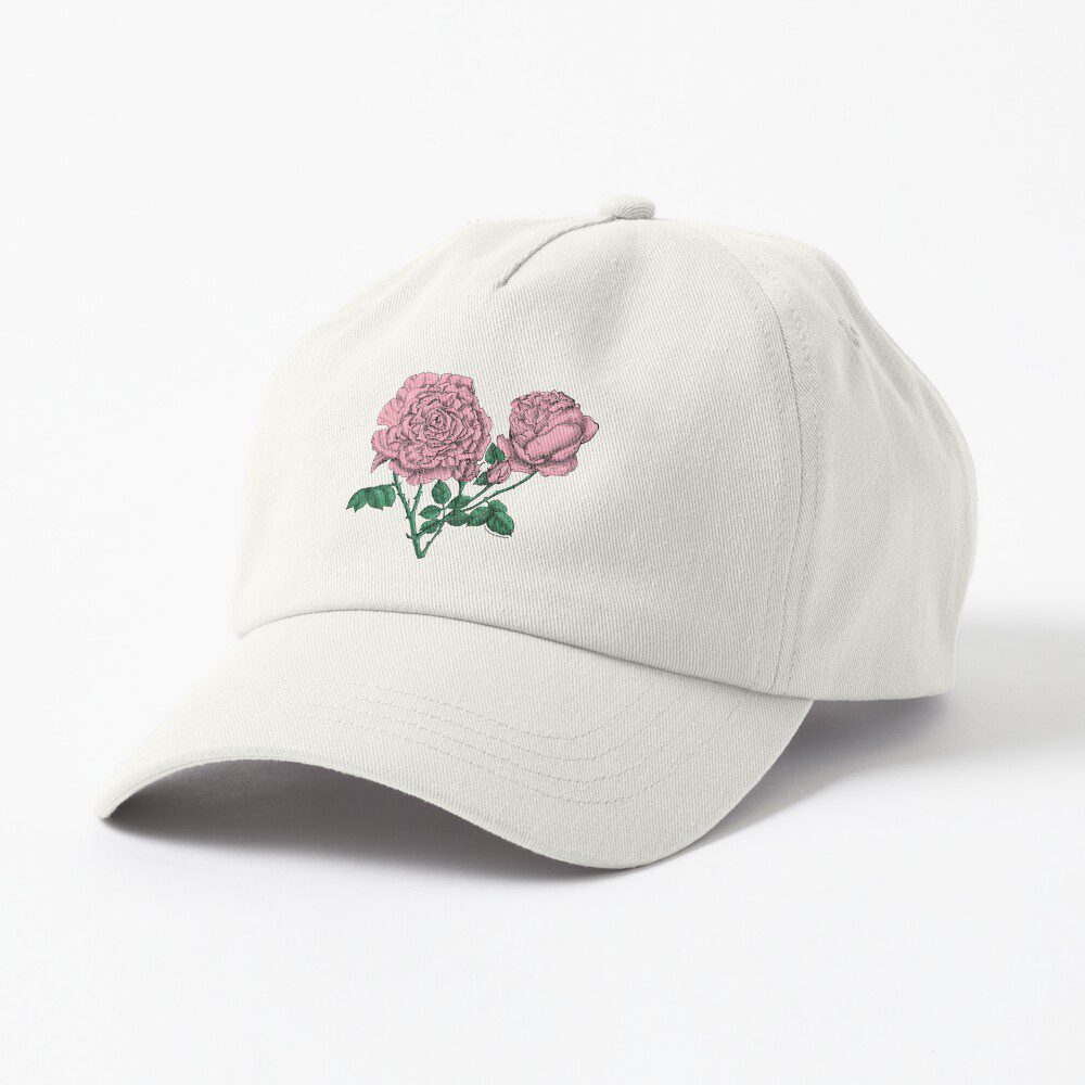 cupped very full light pink rose print on dad hat