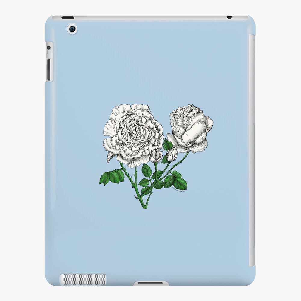 cupped very full white rose print on iPad snap case