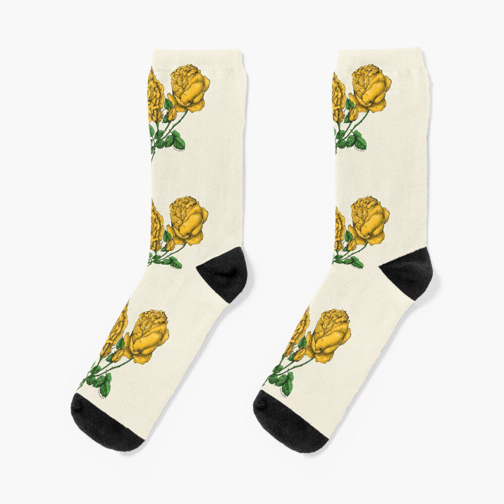 cupped very full yellow rose print on socks