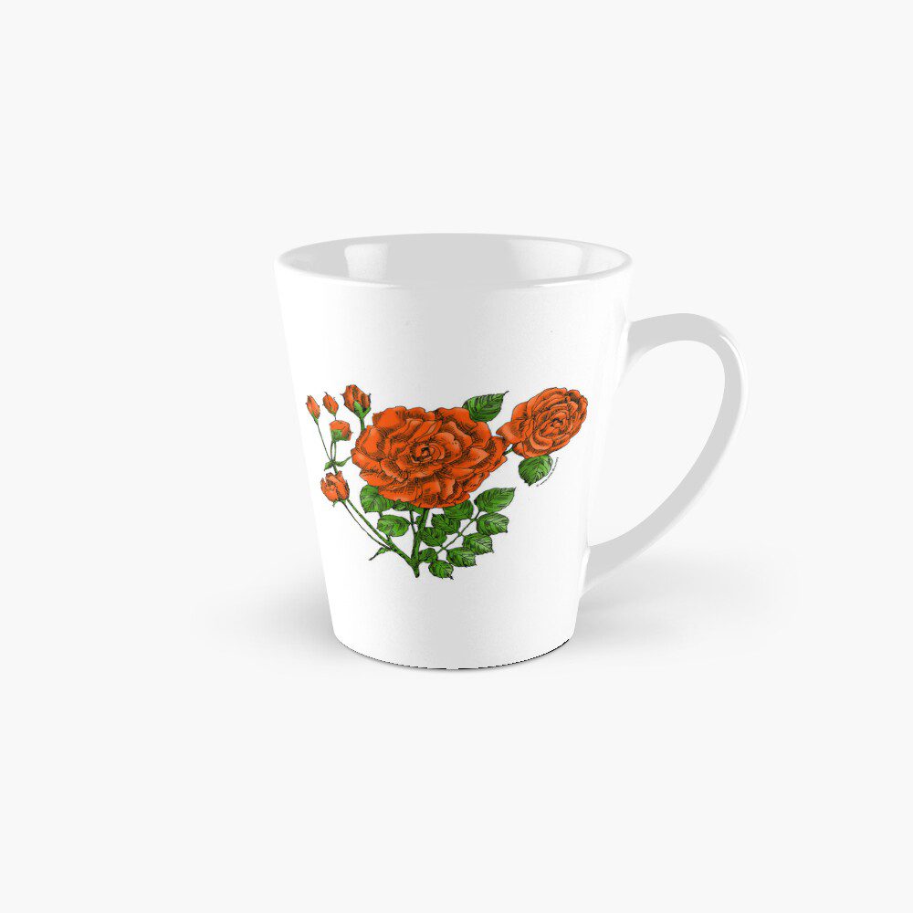 flat double orange rose print on tall mug