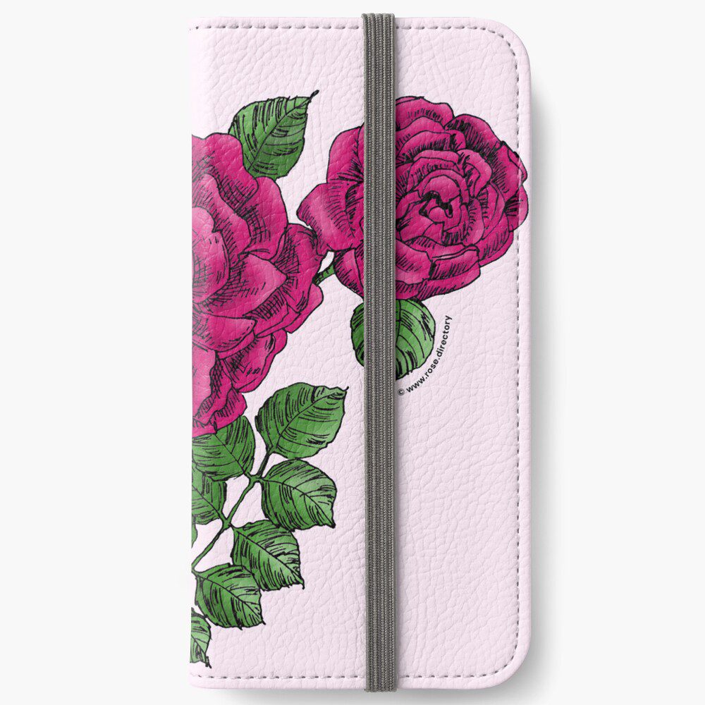flat double deep pink rose print on iPhone wallet