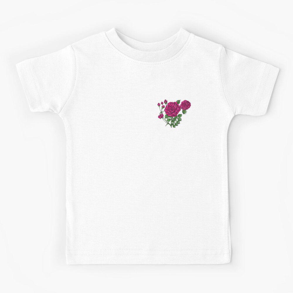 flat double deep pink rose print on kids t-shirt