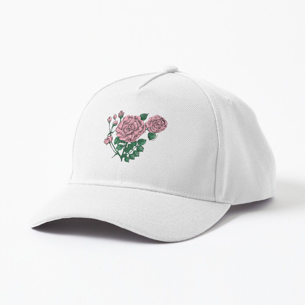 flat double light pink rose print on baseball cap