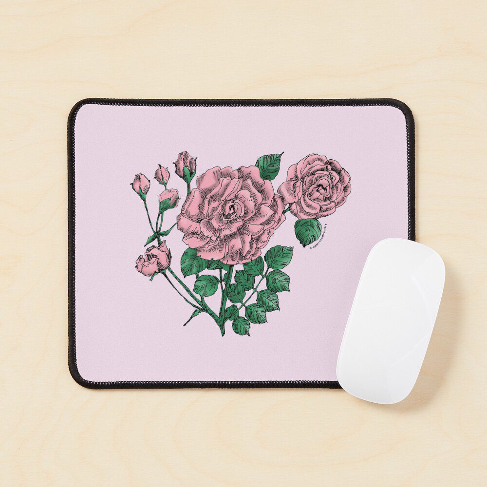 flat double light pink rose print on mouse pad