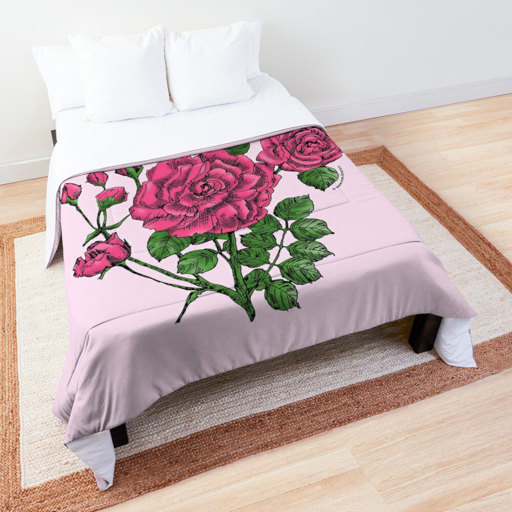 flat double mid pink rose print on comforter