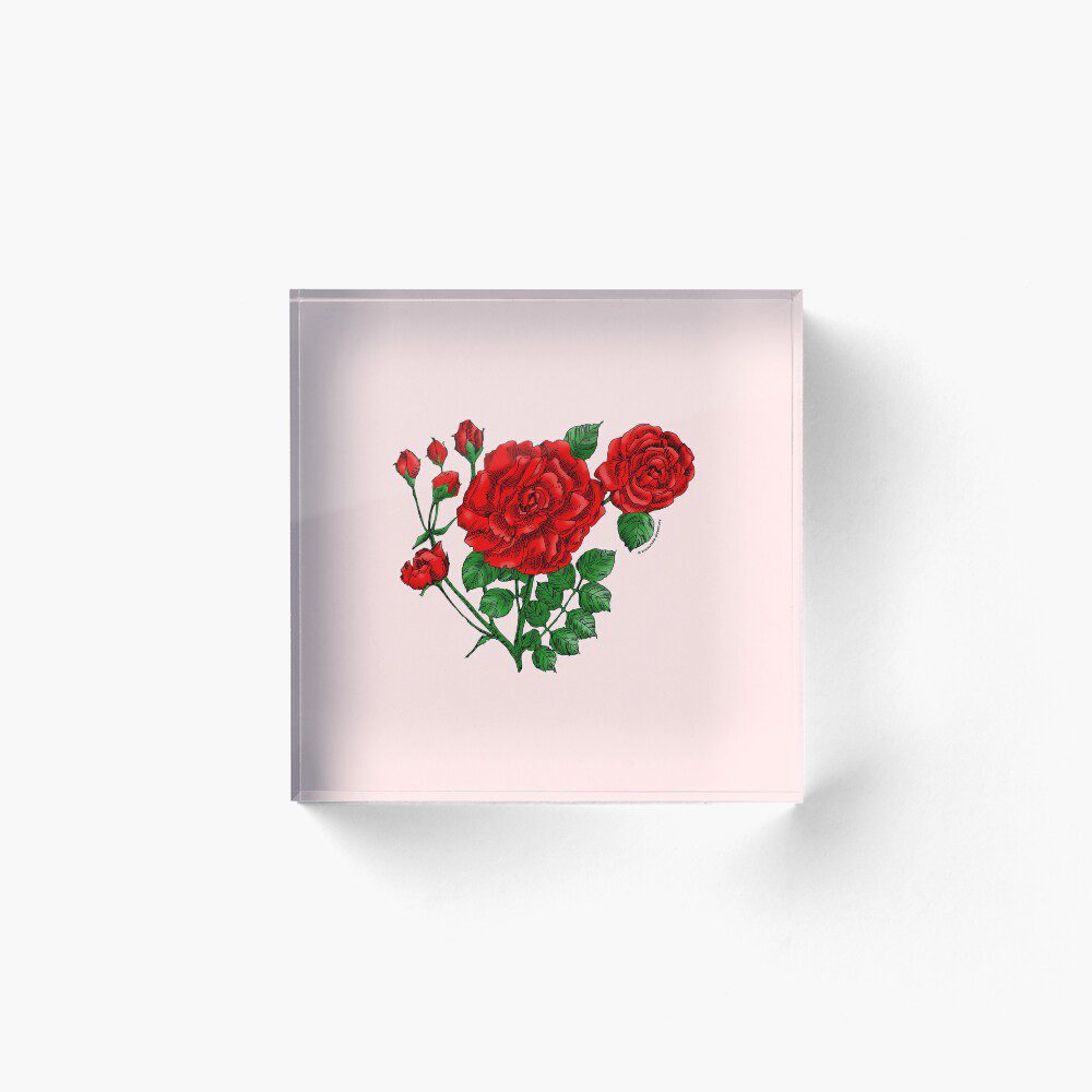flat double bright red rose print on acrylic block