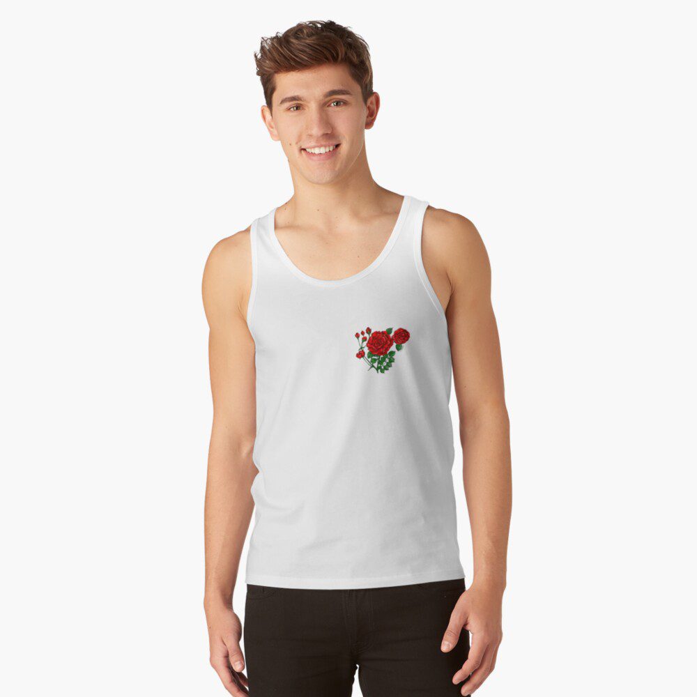 flat double bright red rose print on tank top