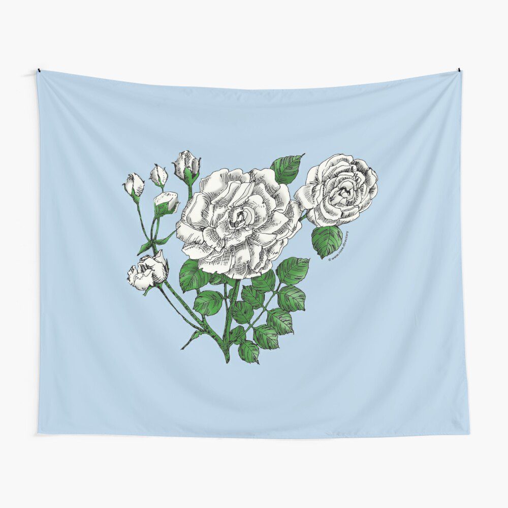 flat double white rose print on tapestry