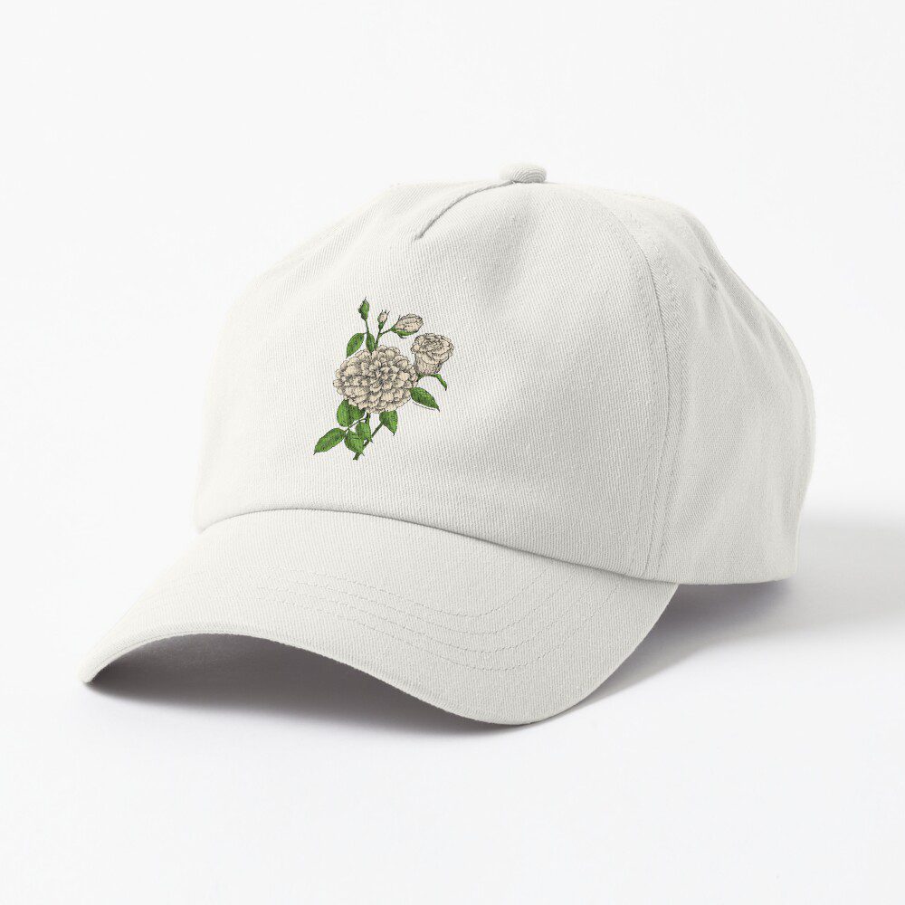 flat full cream rose print on dad hat