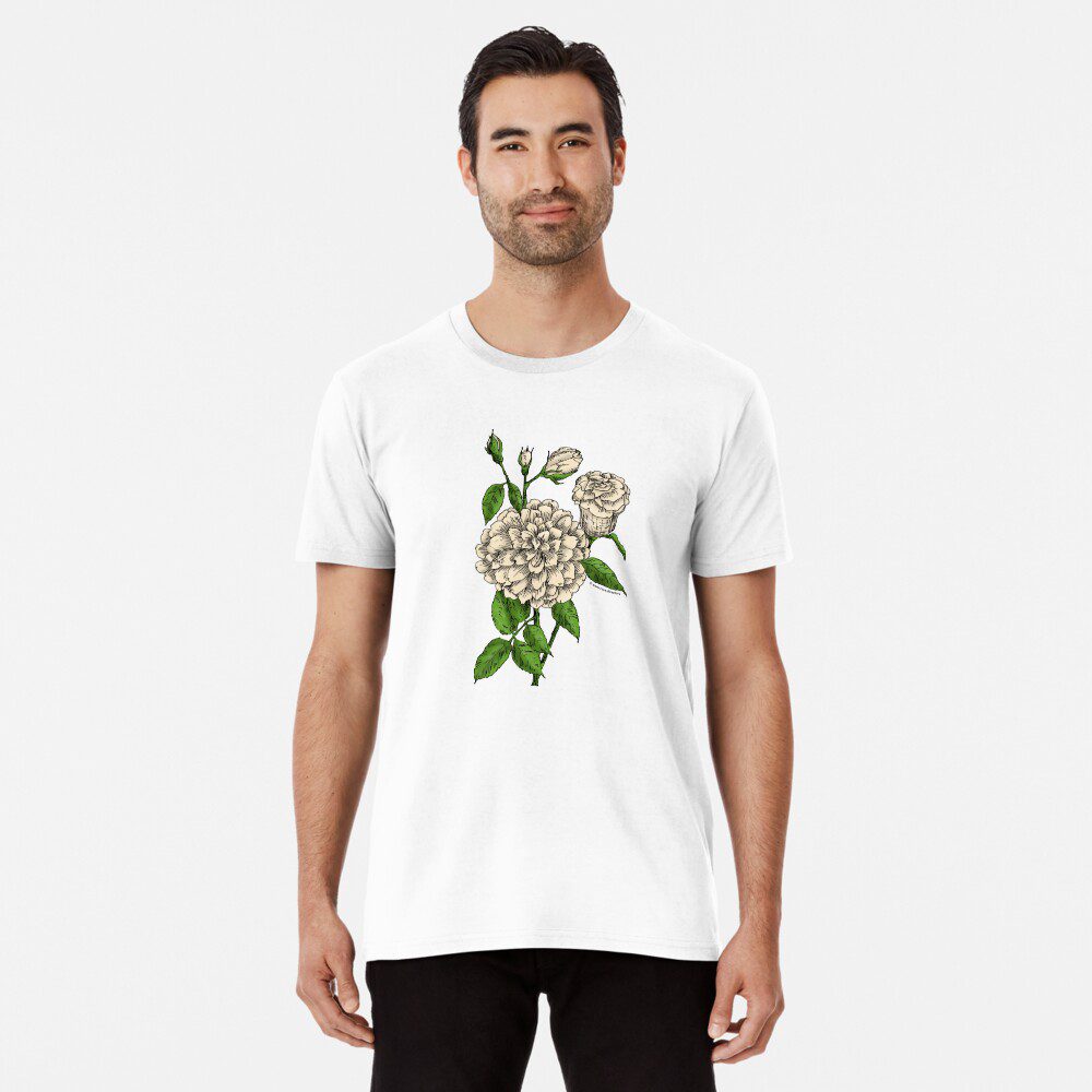 flat full cream rose print on premium t-shirt