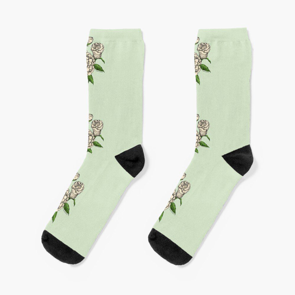 flat full cream rose print on socks