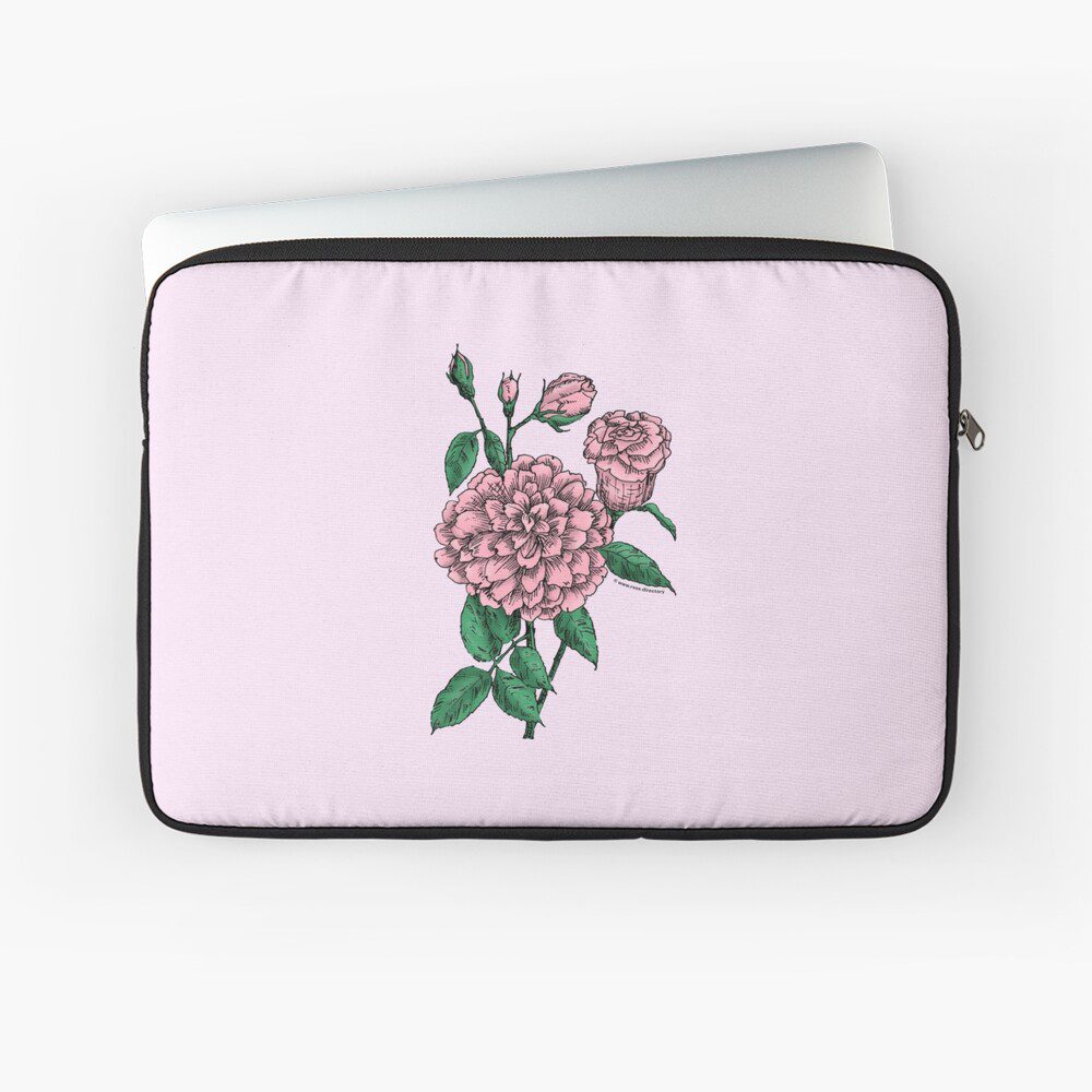 flat full light pink rose print on laptop sleeve