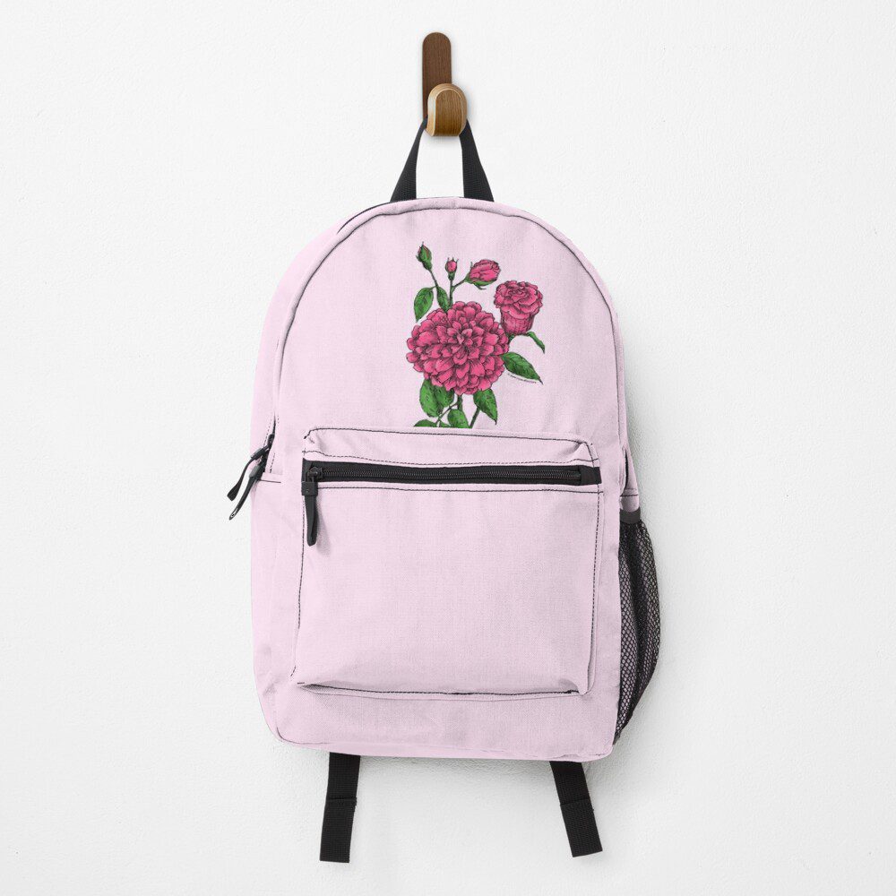 flat full mid pink rose print on art board print backpack