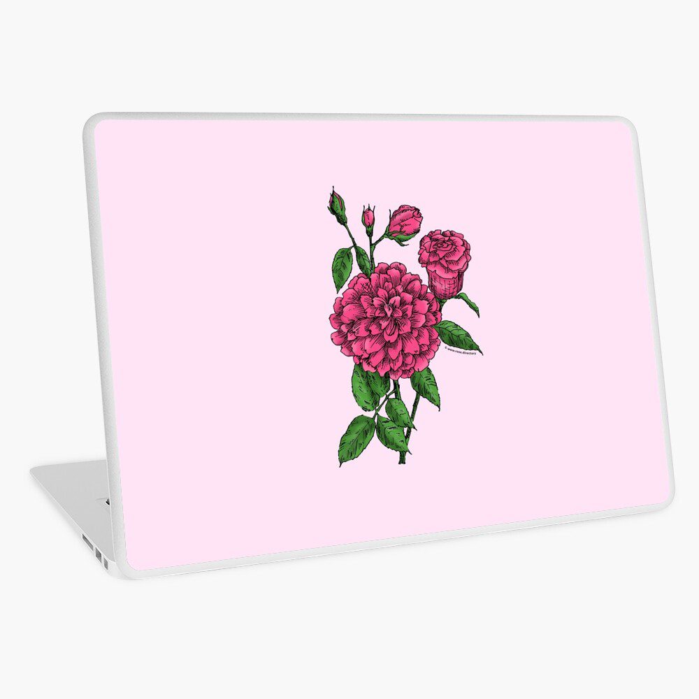 flat full mid pink rose print on laptop skin