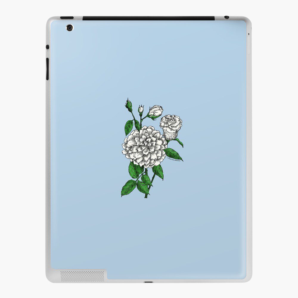 flat full white rose print on iPad skin