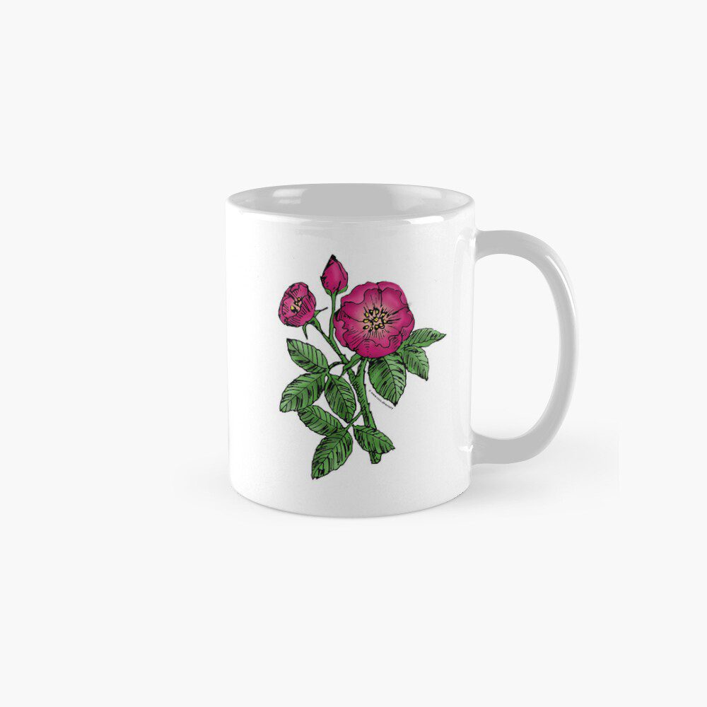 globular single deep pink rose print on classic mug