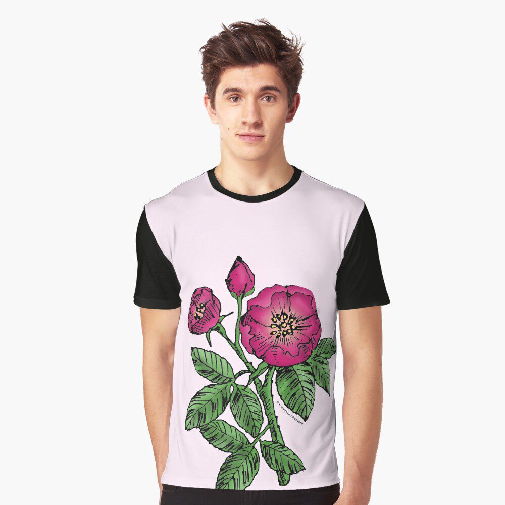 globular single deep pink rose print on graphic T-shirt