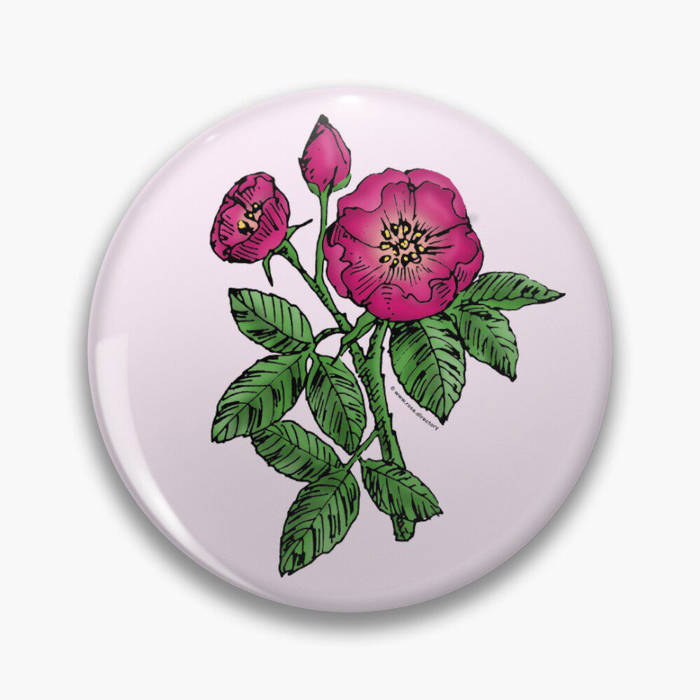 globular single deep pink rose print on pin